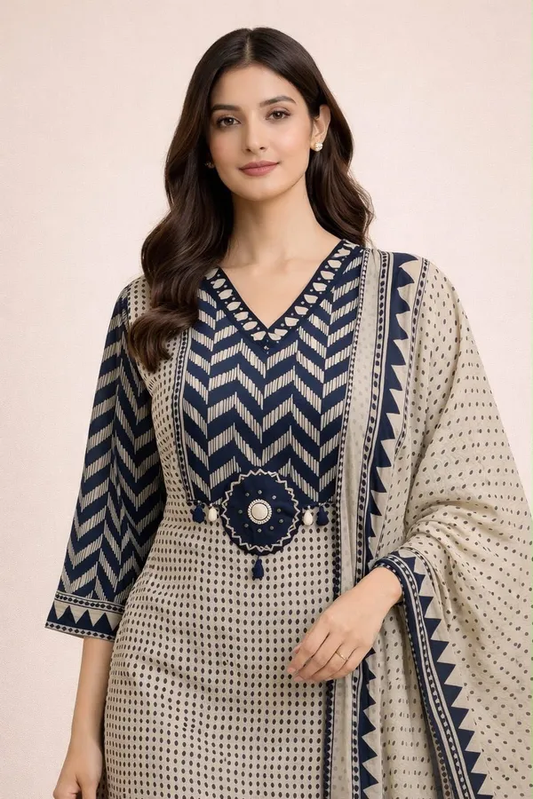 Navy_Blue_Color_Premium_Heavy_Cotton_Kurti_Pant_Set_with_Dupatta_