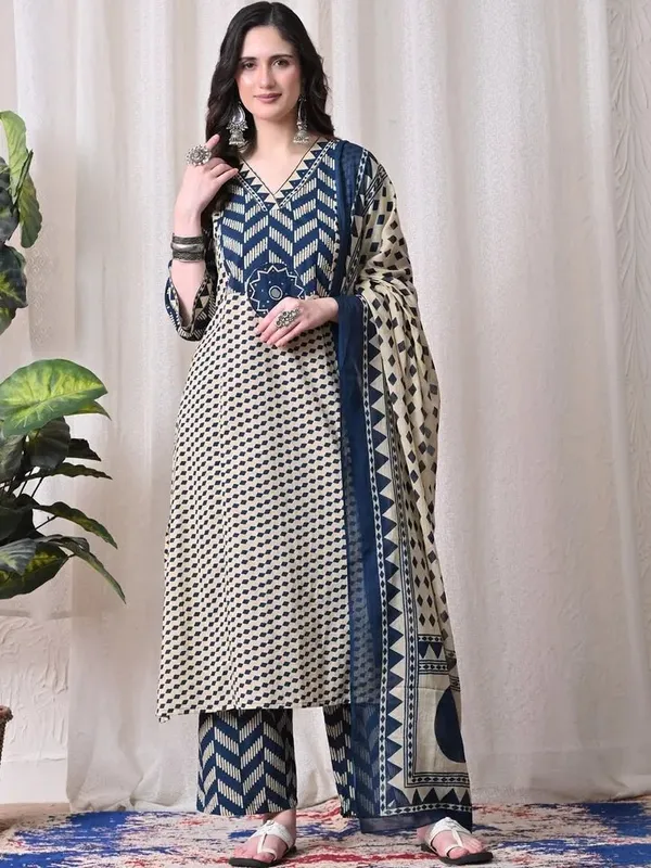 Navy_Blue_Color_Premium_Heavy_Cotton_Kurti_Pant_Set_with_Dupatta_