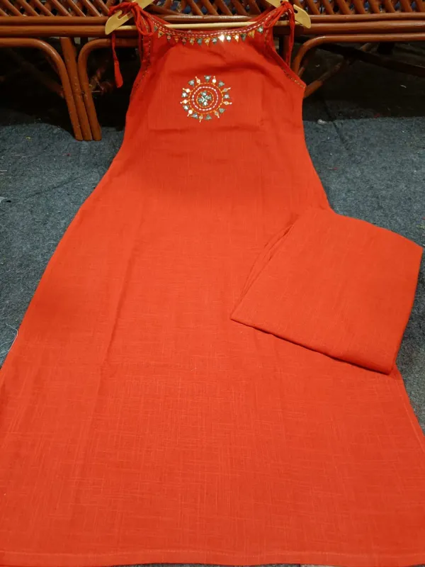 Orange_Cotton_Cut_Sleeve_Embroidered_Kurta_&_Pant_Set