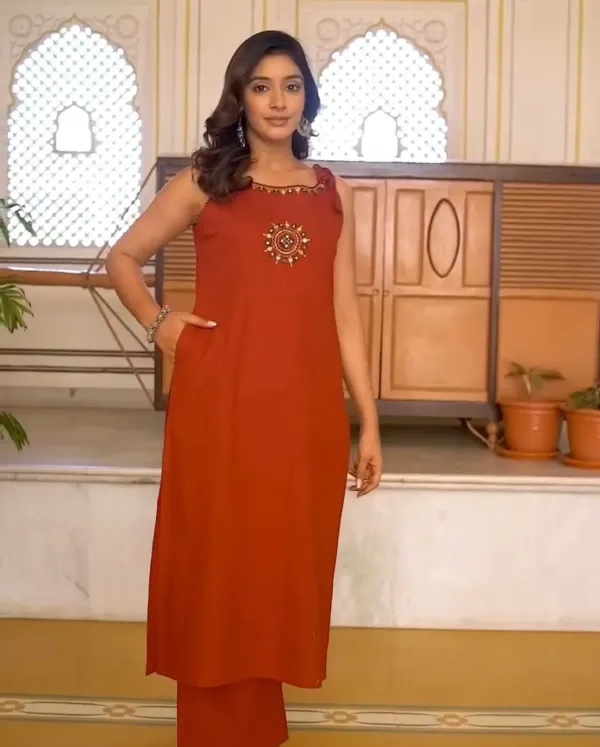 Orange_Cotton_Cut_Sleeve_Embroidered_Kurta_&_Pant_Set