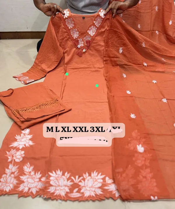 Orange_Cotton_Kurti_Set_with_Dupatta