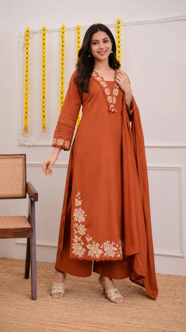 Orange_Cotton_Kurti_Set_with_Dupatta