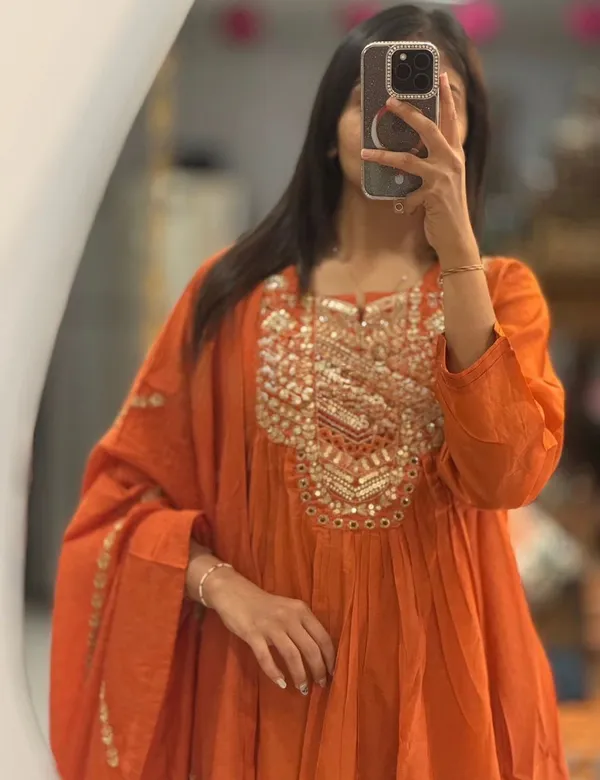 Orange_Elegant_&_Comfortable_Cotton_Flairy_Kurti_Set