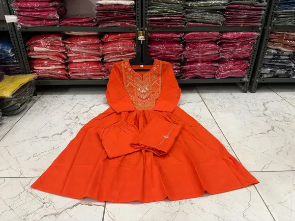 Orange_Elegant_&_Comfortable_Cotton_Flairy_Kurti_Set