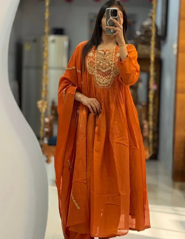 Orange_Elegant_&_Comfortable_Cotton_Flairy_Kurti_Set