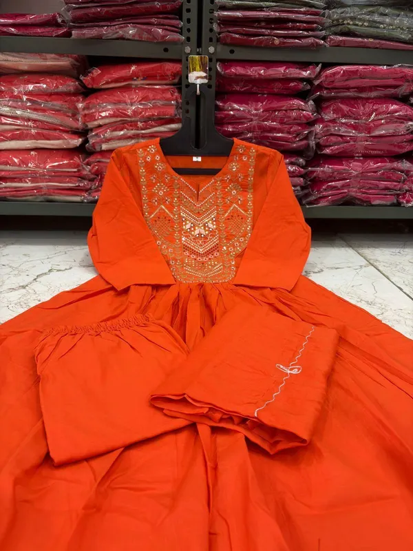 Orange_Elegant_&_Comfortable_Cotton_Flairy_Kurti_Set