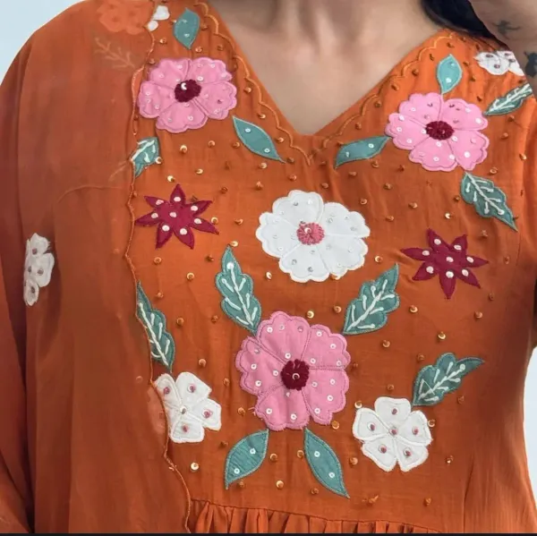 Orange_Embroidered_Anarkali_Cotton_Suit_Set