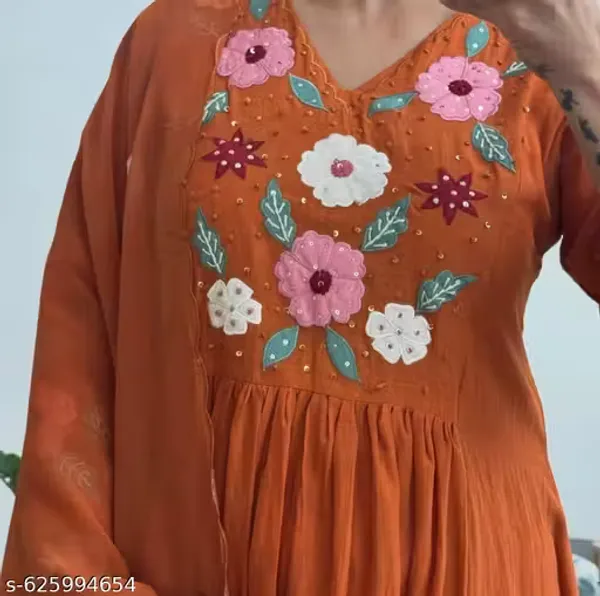 Orange_Embroidered_Anarkali_Cotton_Suit_Set