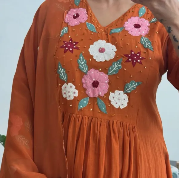 Orange_Embroidered_Anarkali_Cotton_Suit_Set