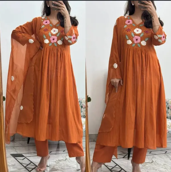 Orange_Embroidered_Anarkali_Cotton_Suit_Set