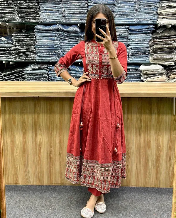 Orange_Graceful_Elegance_Premium_Cotton_Flairy_Suit_Set