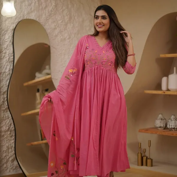 Pink_Pure_Cotton_Kurta_and_Pants_with_Dupatta