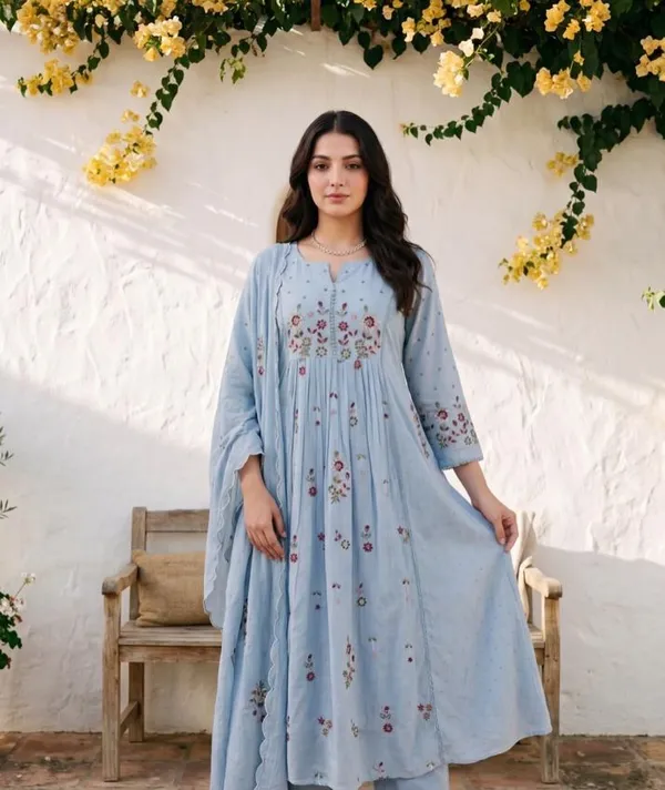 Powder_Blue_color_Cotton_Heavy_Floral_Embroidered_A_Line_Suit