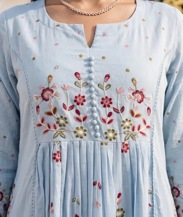 Powder_Blue_color_Cotton_Heavy_Floral_Embroidered_A_Line_Suit