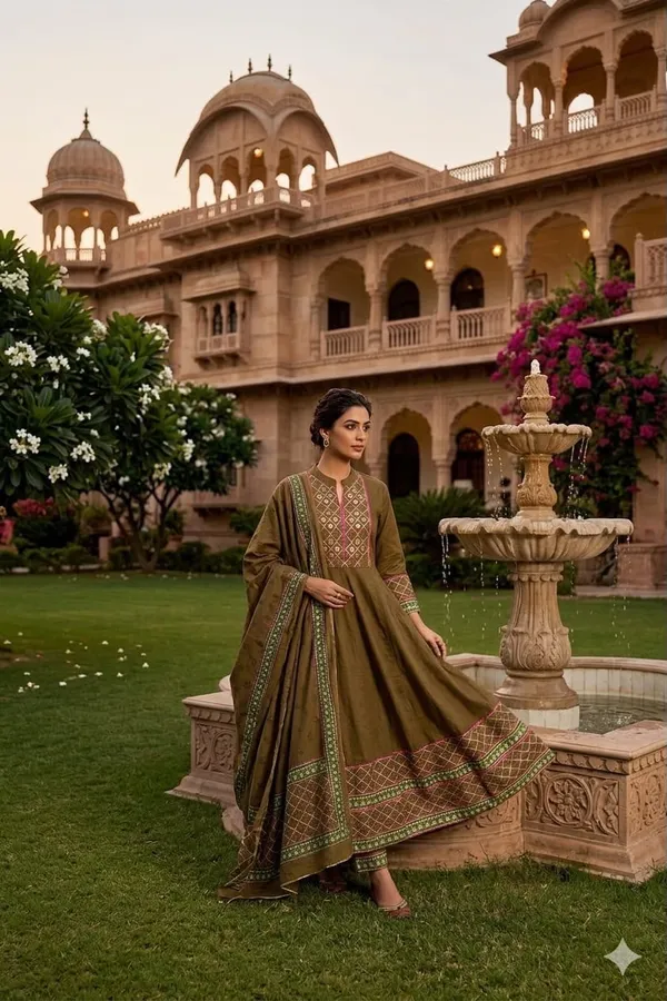 Premium_Brown_Color_Cotton_12_Kali_Anarkali_Set_with_Dupatta
