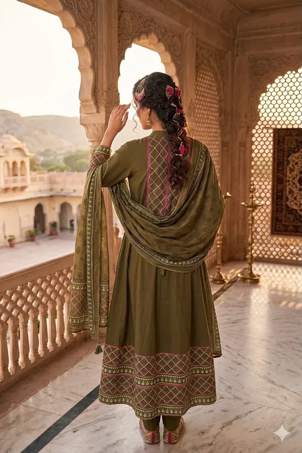 Premium_Brown_Color_Cotton_12_Kali_Anarkali_Set_with_Dupatta