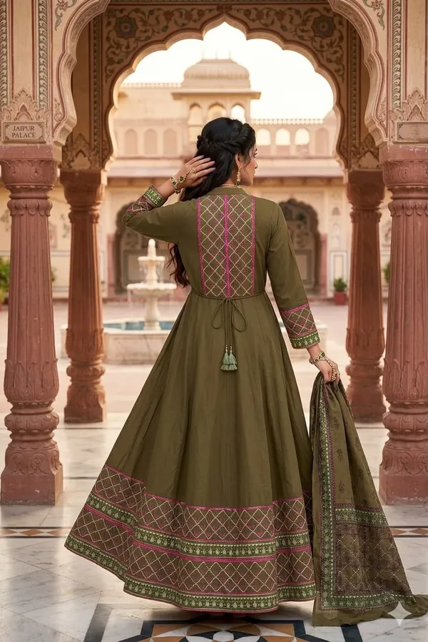 Premium_Brown_Color_Cotton_12_Kali_Anarkali_Set_with_Dupatta