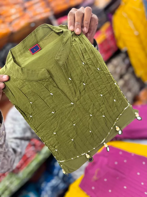Premium_Green_Color__Cotton_Kurti_Pant_Dupatta_Set