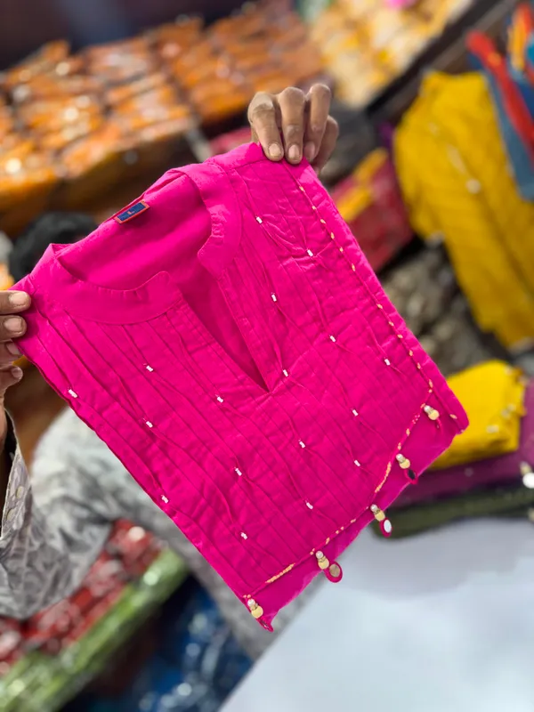 Premium_Pink_Color_Cotton_Kurti_Pant_Dupatta_Set