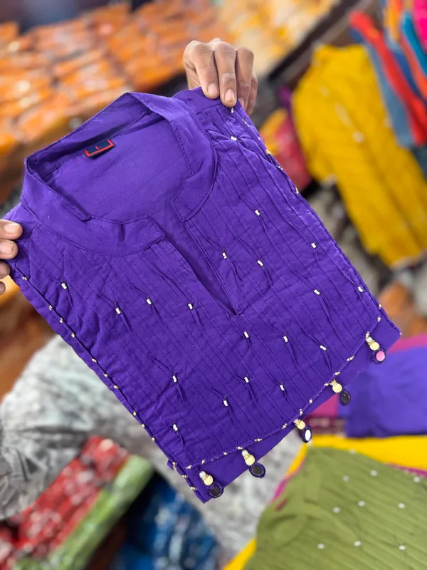 Premium_Purple_Color_Cotton_Kurti_Pant_Dupatta_Set