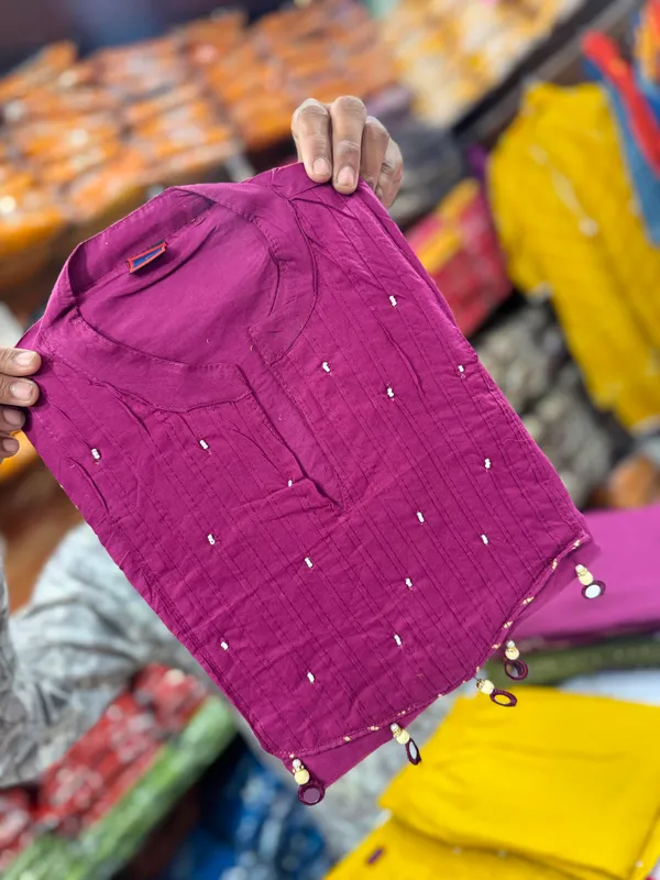Premium_Rani_Color_Cotton_Kurti_Pant_Dupatta_Set