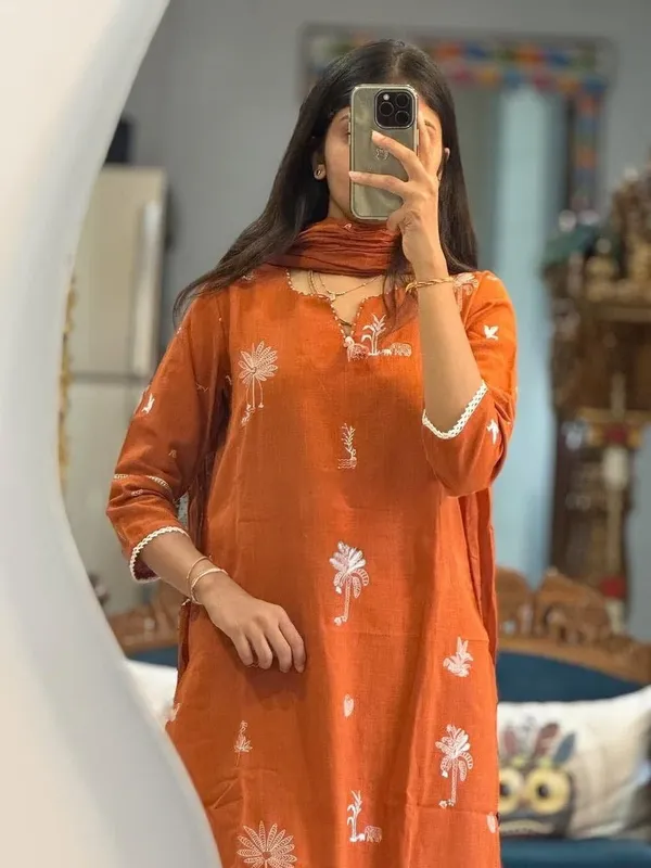 Rust_Orange__Cotton_Full_Embroidered_Kurta_Set_with_Cotton_Slub_Pant