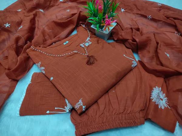 Rust_Orange__Cotton_Full_Embroidered_Kurta_Set_with_Cotton_Slub_Pant