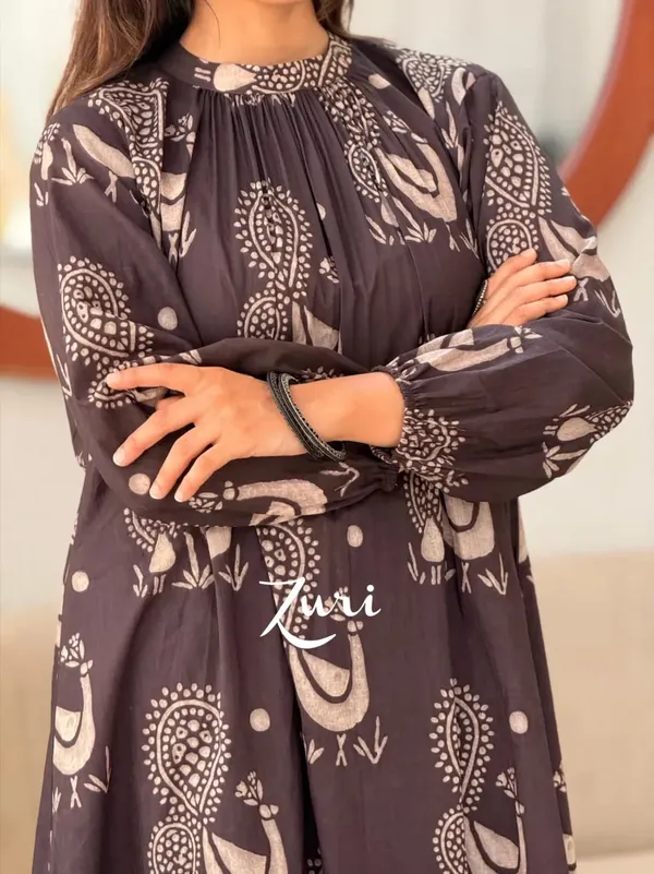 Pure_Cotton_Brown_Print_Kaftan_Styles_Kurti_with_Pant