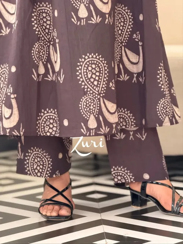 Pure_Cotton_Brown_Print_Kaftan_Styles_Kurti_with_Pant