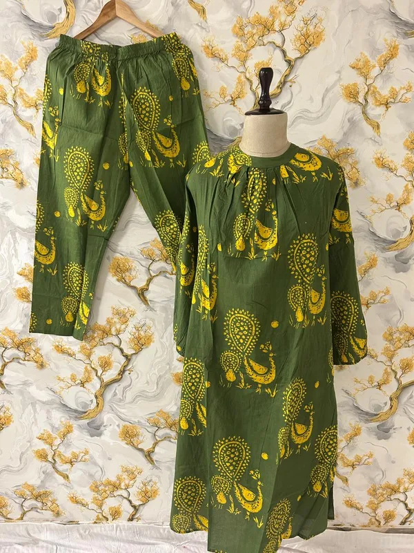 Pure_Cotton_Green_Print_Kaftan__Styles_Kurti_with_Pant