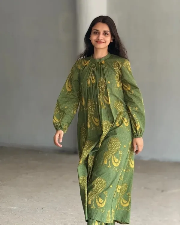 Pure_Cotton_Green_Print_Kaftan__Styles_Kurti_with_Pant
