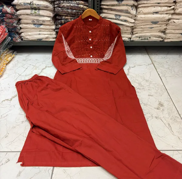 Pure_Cotton_Orange_Color_Stylish_Kurti_With_Bottom_Set