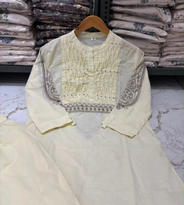 Pure_Cotton_White_Color_Stylish_Kurti_With_Bottom_Set