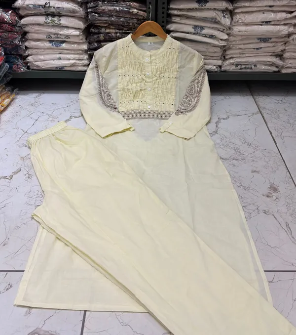 Pure_Cotton_White_Color_Stylish_Kurti_With_Bottom_Set