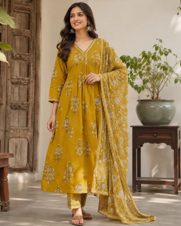 Pure_Fine_Cotton_Kurti_Set_with_Pant_&_100%_Mulmul_Dupatta
