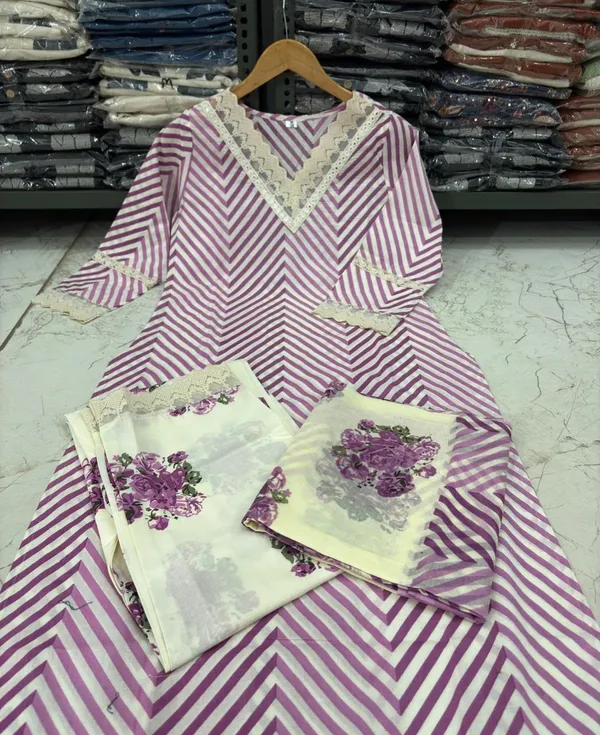 Purple_Color_Leheriya_Cut_Work_Kurti_Pant_Set_with_Dupatta