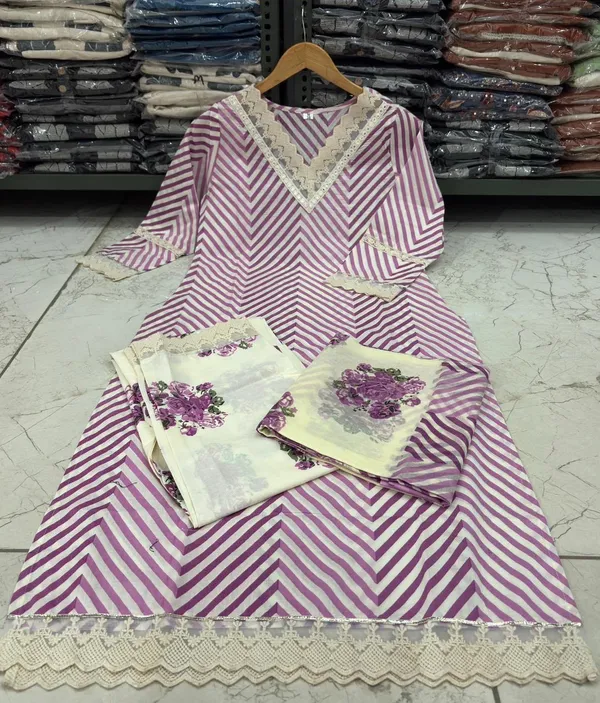 Purple_Color_Leheriya_Cut_Work_Kurti_Pant_Set_with_Dupatta