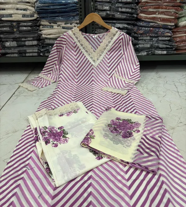 Purple_Color_Leheriya_Cut_Work_Kurti_Pant_Set_with_Dupatta