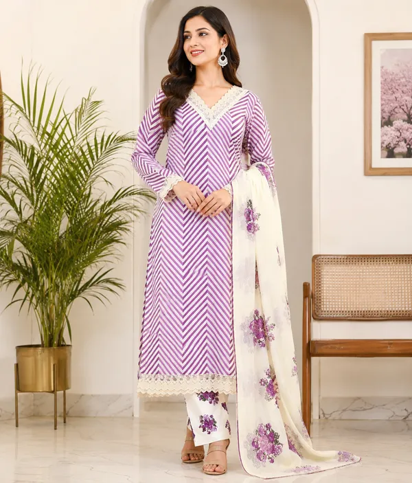 Purple_Color_Leheriya_Cut_Work_Kurti_Pant_Set_with_Dupatta