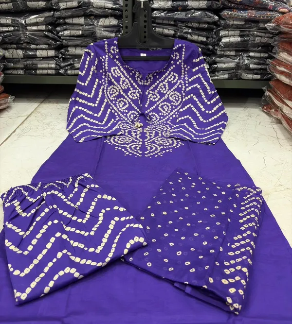 Purple_Printed_Bandhani_Cotton_Kurta_Pant_Dupatta_Set