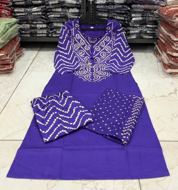 Purple_Printed_Bandhani_Cotton_Kurta_Pant_Dupatta_Set