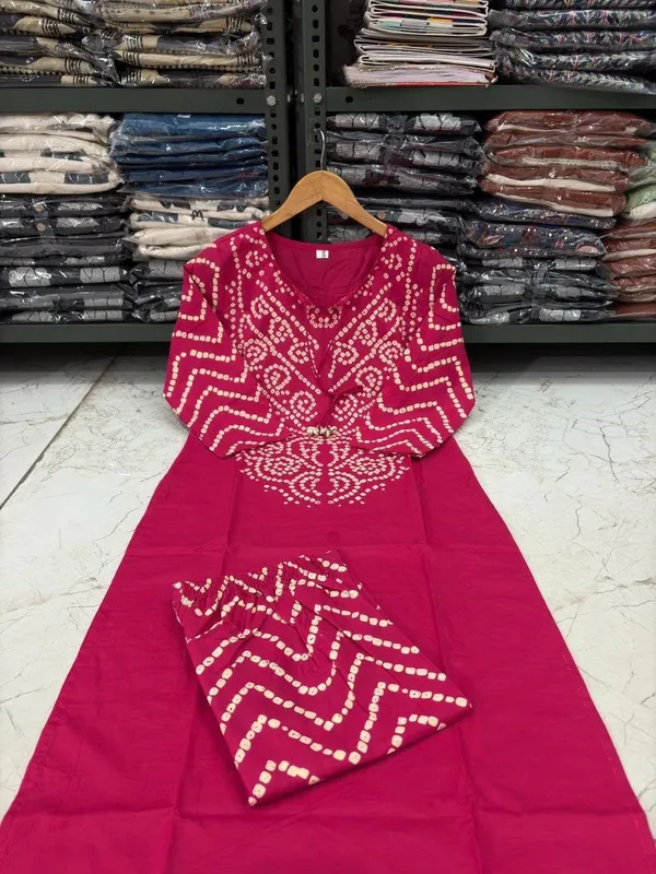 Rani_Pink_Printed_Bandhani_Cotton_Kurta_Pant_Dupatta_Set