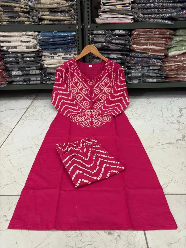 Rani_Pink_Printed_Bandhani_Cotton_Kurta_Pant_Dupatta_Set