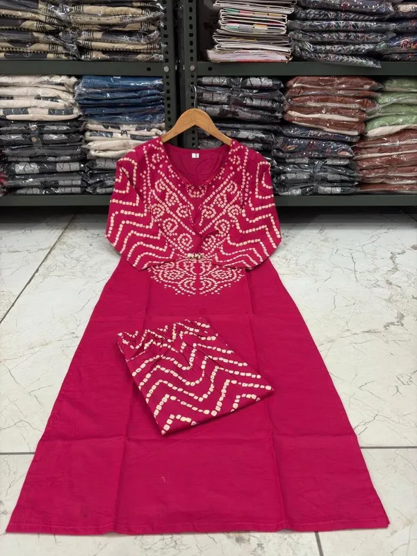 Rani_Pink_Printed_Bandhani_Cotton_Kurta_Pant_Dupatta_Set