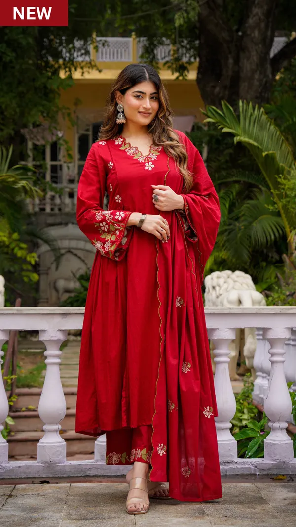 Red_Premium_Embroidered_Cotton_Flared_Suit_Set