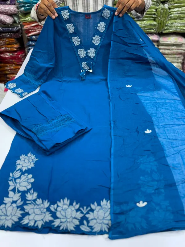 Regal_Blue_Cotton_Kurti_Set_with_Dupatta