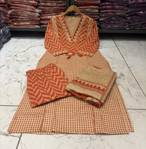 Rust_Orange_Color_Premium_Heavy_Cotton_Kurti_Pant_Set_with_Dupatta_