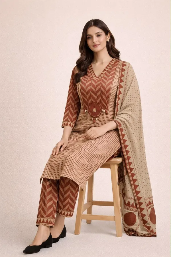 Rust_Orange_Color_Premium_Heavy_Cotton_Kurti_Pant_Set_with_Dupatta_