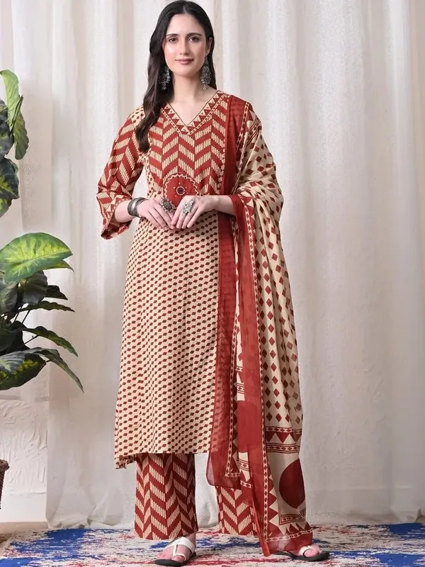 Rust_Orange_Color_Premium_Heavy_Cotton_Kurti_Pant_Set_with_Dupatta_