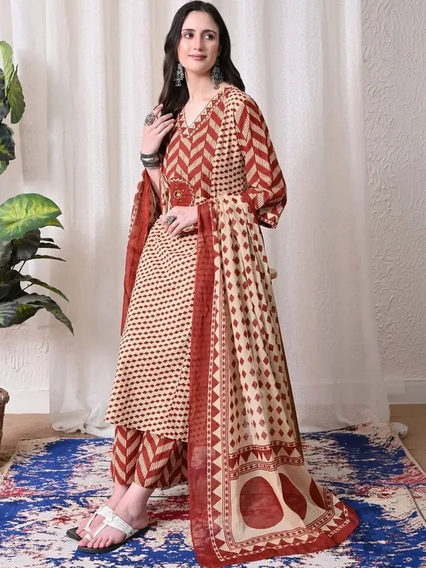 Rust_Orange_Color_Premium_Heavy_Cotton_Kurti_Pant_Set_with_Dupatta_